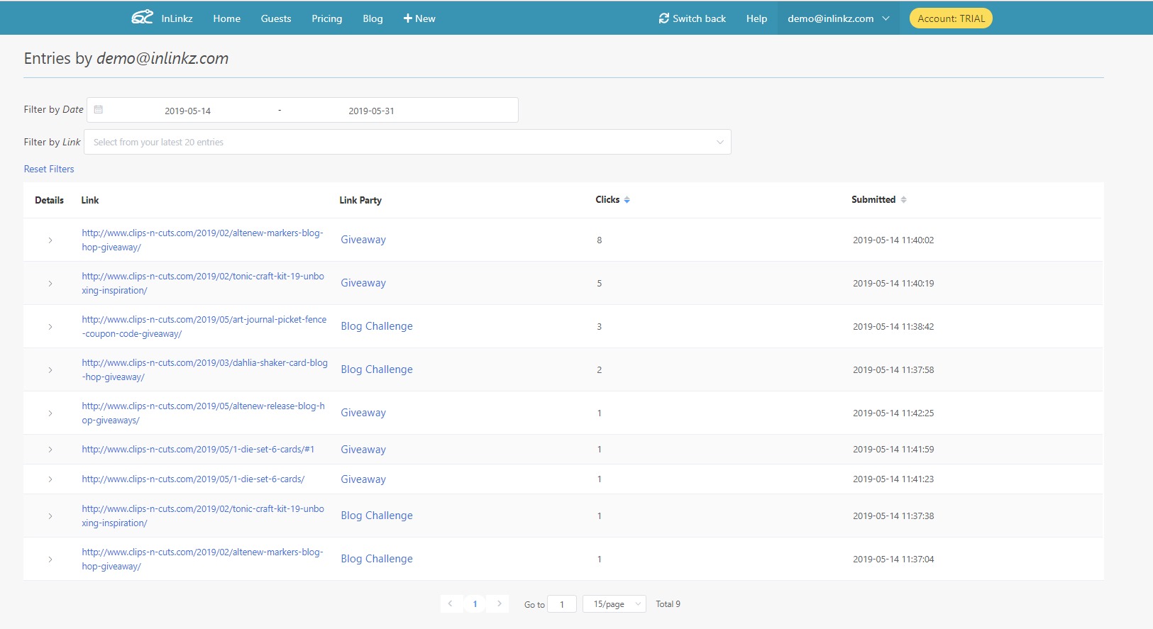 Filter links by Date