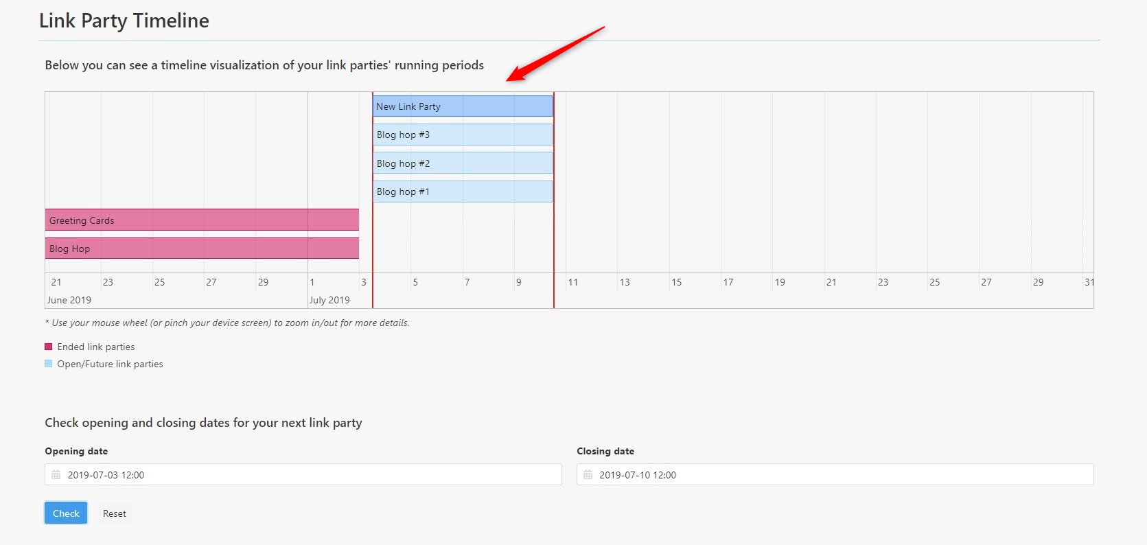 Available dates to run a new link party