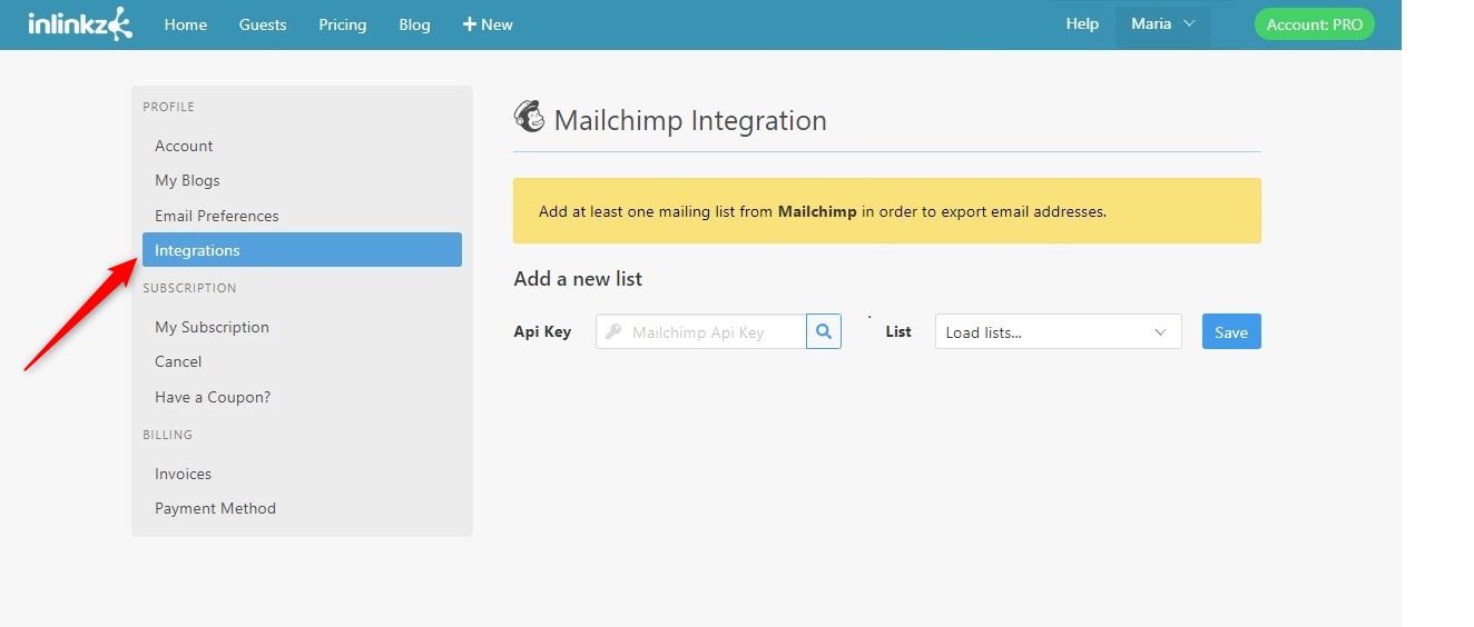 Mailchimp integration