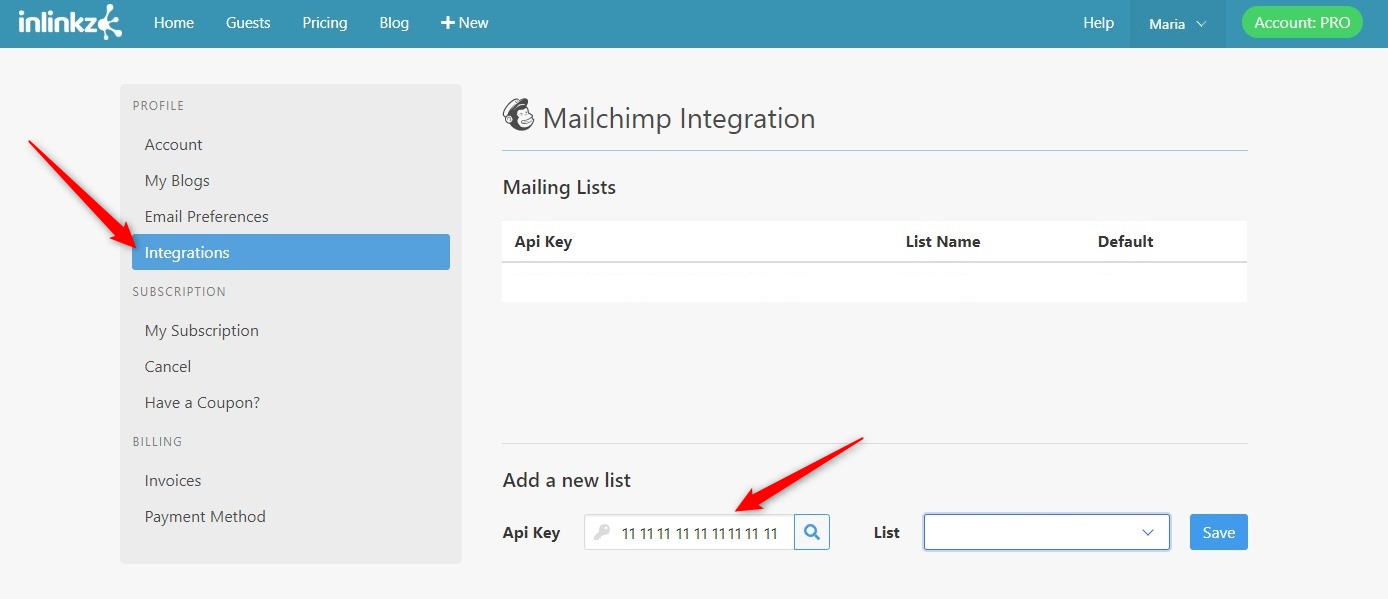 Add a new list to Mailchimp