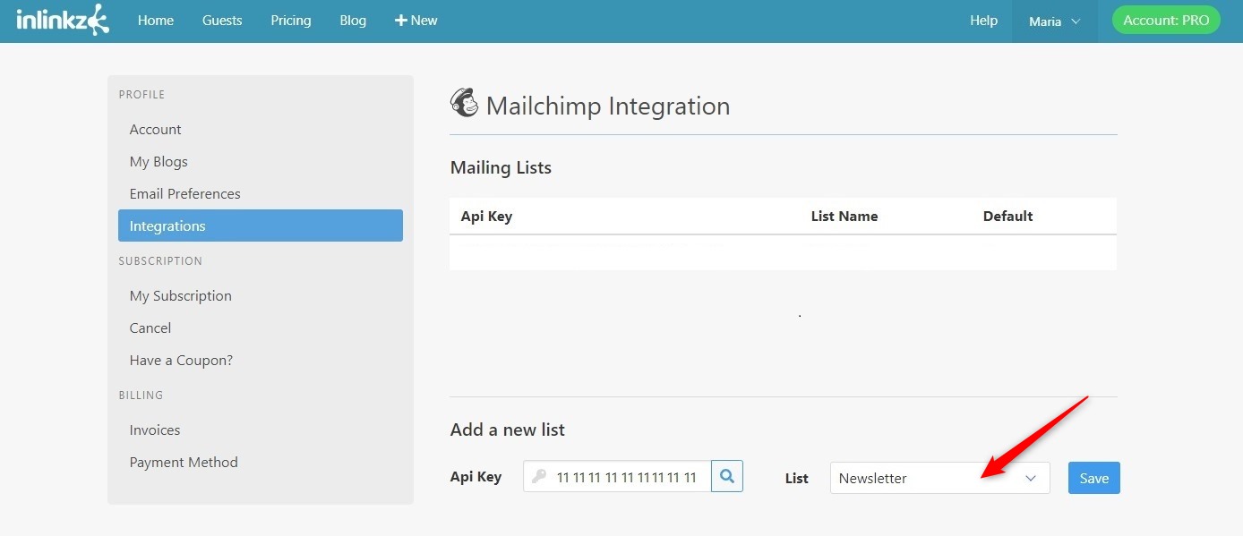 Mailchimp integration